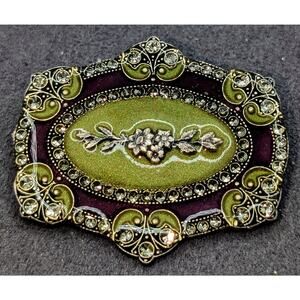 Vintage Catherine Popesco Made in France Green Burgundy Enamel Marcasite Brooch